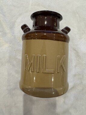 VTG Ceramic Glazed Pottery MILK Jug Stoneware Bottle 7" 2 Handle Crock Farmhouse